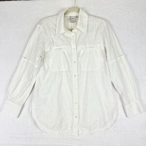 Finley Fishing Shirt White Eyelet Size Small Embroidered Cotton Vented Roll Tab